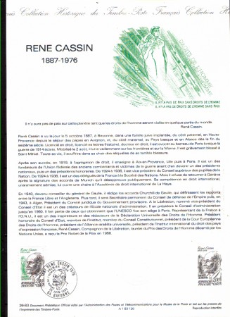1983 - LOTTO/FRA2257DOC - FRANCIA - RENE CASSIN - DOC. FILATELICO