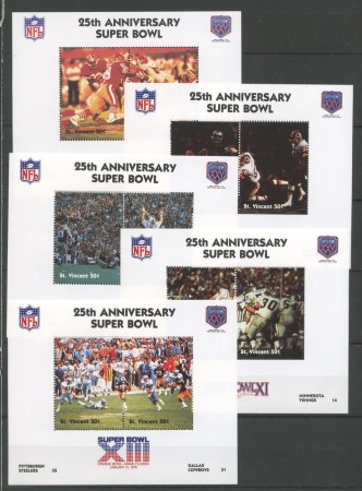 1991 - ST.VINCENT - LOTTO/19623 - 25° CAMPIONATO SUPER BOWL  - 25 FOGLIETTI - NUOVI