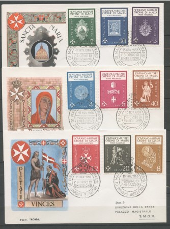 1966 - SOVRANO MILITARE DI MALTA - STEMMI 9v. SU 3 BUSTE FDC - LOTTO/30389