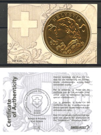 2013 - SVIZZERA - LOTTO/37834 - GOLDVRENELI ORO - FOGLIETTO - NUOVO