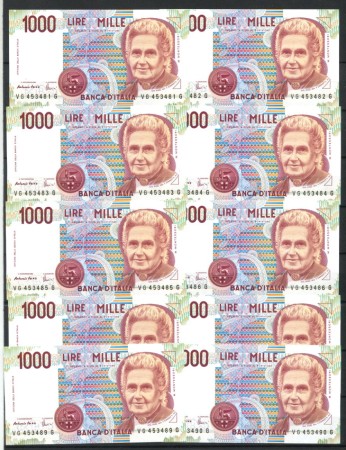 21/7/1998 - REPUBBLICA - LOTTO/48418 - 1000 LIRE M. MONTESSORI 10 BANCONOTE FDS