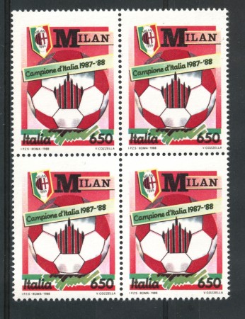 1988 - REPUBBLICA - MILAN CAMPIONE D'ITALIA - QUARTINA NUOVI - LOTTO/6897Q