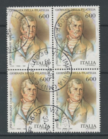 1994 - LOTTO/15492 - REPUBBLICA - 600 LIRE G.FILATELIA - QUARTINA USATI