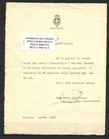 1957 - REPUBBLICA - LOTTO/48090 -  CASCAIS LETTERA DALLA CASA DI S.M. IL RE