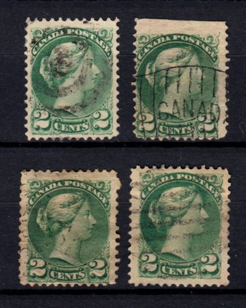 1870/93 - LOTTO/14092 - CANADA - 2c. VERDE REGINA VITTORIA 4 ESEMPLARI USATI
