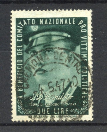 1947 - REGNO - LOTTO/43588 - 2 LIRE ETICHETTA PRO VITTIME  POLITICHE S.D'ACQUISTO - USATO