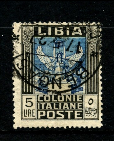 1921- LIBIA ITALIANA - LOTTO/47798 -  5 LIRE NERO E AZZURRO PITTORICA - USATO