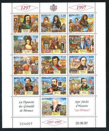 1997 - MONACO - DINASTIA DEI GRIMALDI PRINCIPI 4° - FOGLIETTO NUOVO - LOTTO/29306