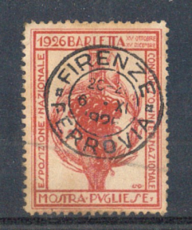 ITALIA - 1926 -  LOTTO/3933 -  MOSTRA DI BARLETTA CON ANNULLO
