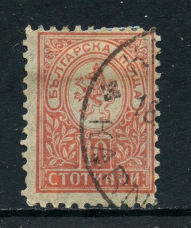 1889/96 - BULGARIA - 10 s. ROSSO STEMMA dent. 11 - USATO - LOTTO/27113