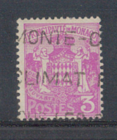 1924 - LOTTO/8503U - MONACO - 3c. LILLA STEMMA - USATO