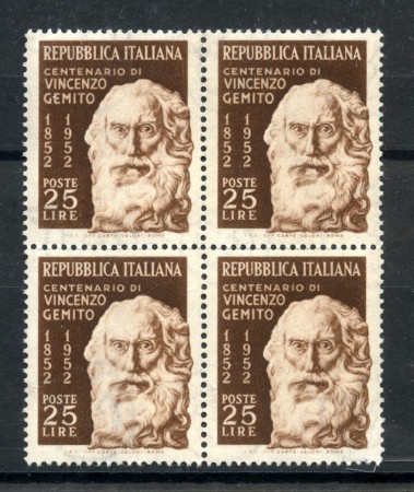 1952 - LOTTO/6194Q - REPUBBLICA - 25 L. VINCENZO GEMITO - QUARTINA NUOVI