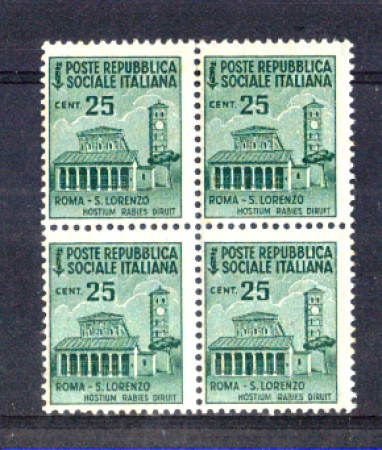 1944 - LOTTO/RSI505NQ - RSI - 25c. MONUMENTI QUARTINA NUOVA