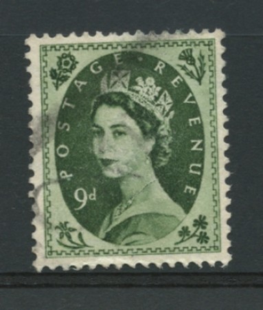 1952/54 - LOTTO/12153 - GRAN BRETAGNA - 9p. VERDE ELISABETTA - USATO