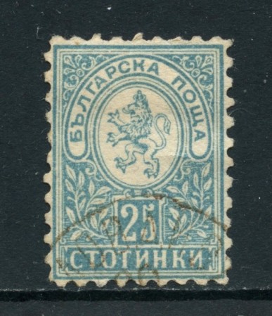 1889/96 - BULGARIA - 25 s. AZZURRO GRIGIO dent. 11  STEMMA - USATO - LOTTO/27116