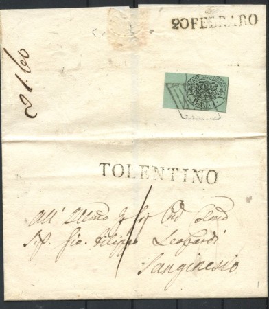 1860 - STATO PONTIFICIO - LOTTO/41054 - 1 BAJ VERDE SU LETTERA DA TOLENTINO