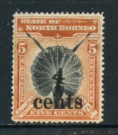 1899 - NORD BORNEO - 4c. su 5c. VERMIGLIO E NERO - NUOVO S.G. - LOTTO/26996
