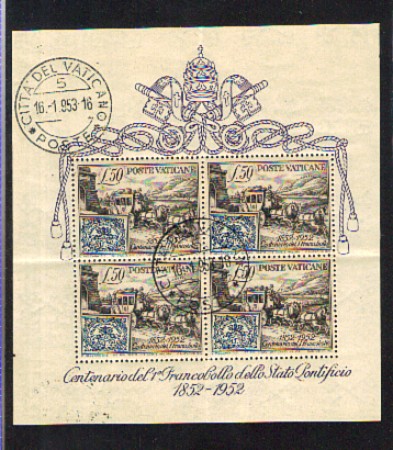 1952 - LOTTO/10622U - VATICANO - CENTENARIO DEI PRIMI FRANCOBOLLI - FOGLIETTO USATO