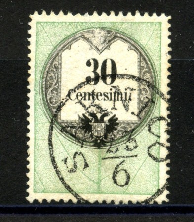 1854 - LOMBARDO VENETO - LOTTO/40539 - 30 Cent. MARCA DA BOLLO USATA PER POSTA