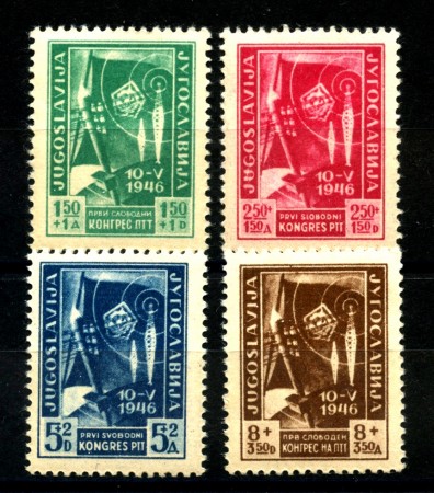1946 - JUGOSLAVIA - CONGRESSO POSTELEGRAFONICI  4v. - NUOVI - LOTTO/33749