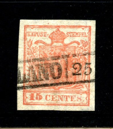 1850 - LOMBARDO VENETO - LOTTO/48305 - 15 CENT. ROSSO VERMIGLIO CHIARO USATO