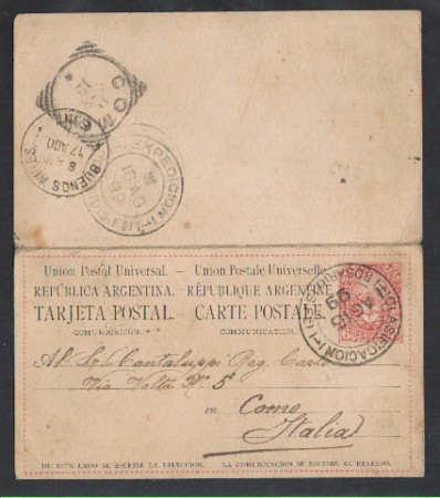 1899 - LBF/1888 - ARGENTINA  - CARTOLINA POSTALE 6+6c.