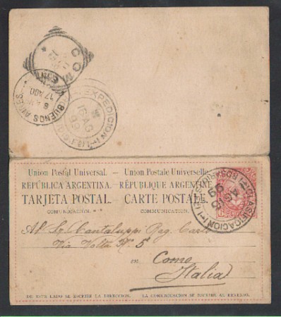 1899 - LBF/1888 - ARGENTINA  - CARTOLINA POSTALE 6+6c.