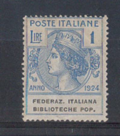 1924 - LOTTO/REGSS37L - REGNO - 1 LIRA FED. BIBLIOTECHE POP. T/L