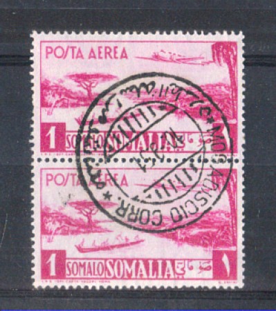 1950 - LOTTO/9834UC - SOMALIA AFIS - POSTA AEREA 1s. LILLA COPPIA USATA