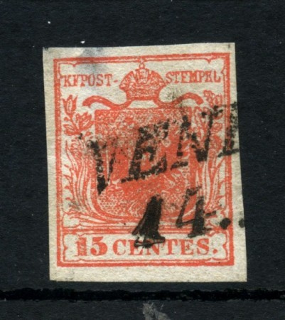 1850 - LOMBARDO VENETO - LOTTO/48304 - 15 CENT. ROSSO VERMIGLIO INTENSO USATO