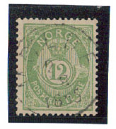 1884 - LOTTO/NORV40U - NORVEGIA -  12 o. VERDE CHIARO - USATO