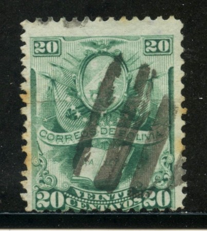 1878 - BOLIVIA - 20c. VERDE STEMMA E LIBRO - USATO - LOTTO/29138