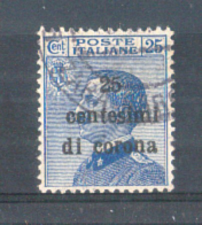 1919 - LOTTO/TT6U - TRENTO e TRIESTE - 25 CENT. SU 25 CENT. AZZURRO USATO