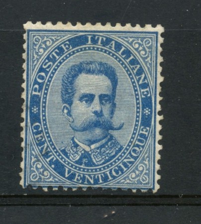 1879 - REGNO - 25cent. AZZURRO UMBERTO I° - TRACCIA DI LINGUELLA  - LOTTO/15286