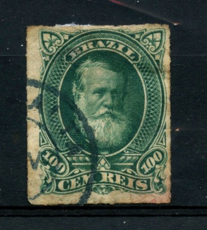 1876/77 - BRASILE - 100r. VERDE PEDRO II° - USATO - LOTTO/28402