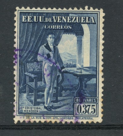 1939 - LOTTO/23018 - VENEZUELA - 37,5 c. CRISTOBAL MENDOZA - USATO