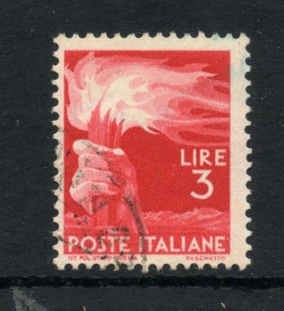 1945 - REPUBBLICA - LOTTO/48300 - 3 LIRE DEMOCRATICA FIL. CAPOVOLTA SINISTRA - USATO