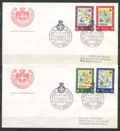 1968 - SOVRANO MILITARE DI MALTA - SEDI DELL'0RDINE 4v. SU 2 BUSTE FDC - LOTTO/30392