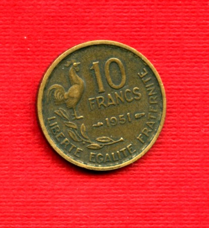 1951 - LOTTO/M21814 - FRANCIA - 10 FRANCHI GALLETTO