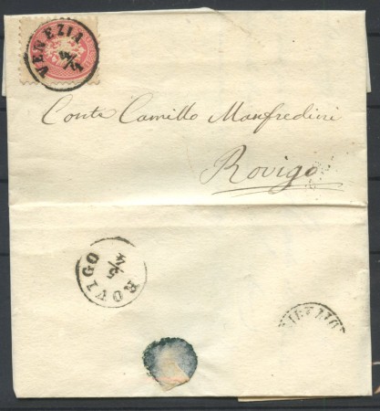 1866 - LOMBARDO VENETO - LOTTO/41039 - 5 SOLDI SU LETTERA DA VENEZIA A ROVIGO