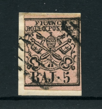STATO PONTIFICIO - 1852 - LOTTO/24605 - 5 BAJ ROSA CHIARO - USATO SU FRAMMENTO
