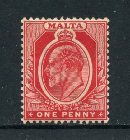 1907 - MALTA - 1p. ROSSO RE EDOARDO -  CON LINGUELLA - LOTTO/25085