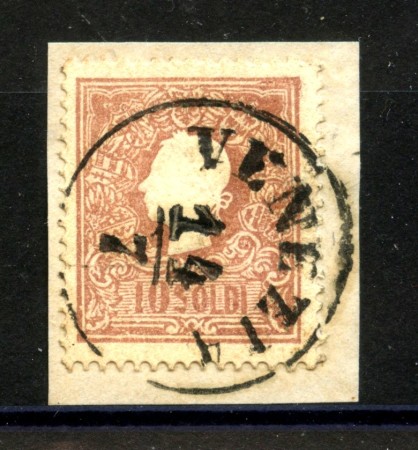 1859 - LOMBARDO VENETO - LOTTO/40567 - 10 SOLDI BRUNO - USATO SU FRAMMENTO  VENEZIA
