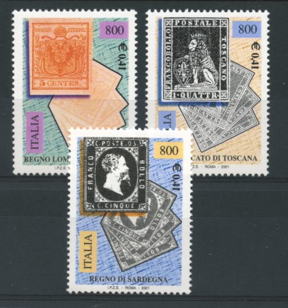 2001 - LOTTO/13128N - REPUBBLICA - CENTENARIO PRIMI FRANCOBOLLI 3v.  NUOVI