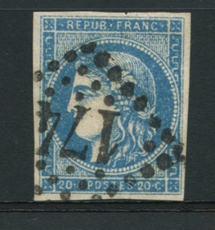 1870/71 - LOTTO/12264 - FRANCIA -  CERERE 20 c. AZZURRO  II° TIPO - USATO