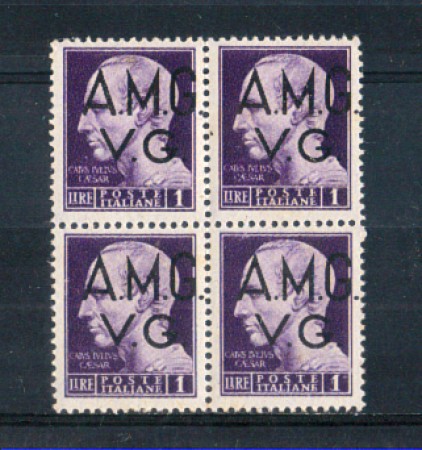 1945 - LOTTO/AMG8NQ - VENEZIA GIULIA - 1 LIRA VIOLETTO QUARTINA NUOVA