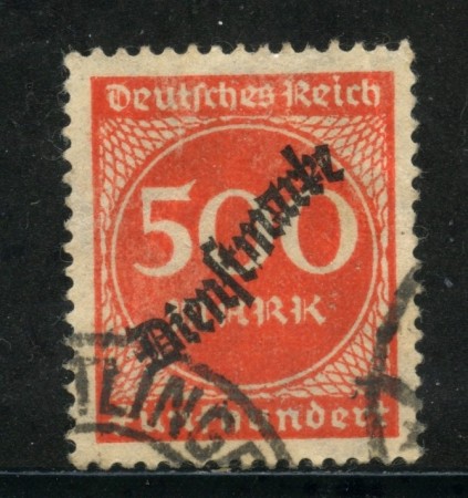 1923 - GERMANIA REICH SERVIZI - 500m. VERMIGLIO SOPRASTAMPATO - USATO - LOTTO/29271
