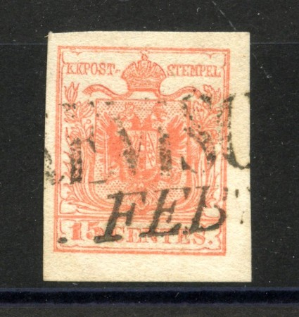 1854 - LOMBARDO VENETO - LOTTO/40545 - 15 CENT. ROSA VERMIGLIO CARTA A MACCHINA - USATO