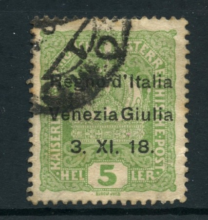1918 - VENEZIA GIULIA - 5 HELLER VERDE - USATO - LOTTO/2675