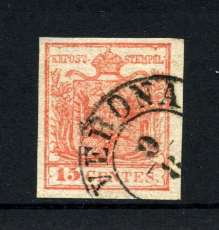 1852 - LOMBARDO VENETO - LOTTO/48315 - 15 CENT. ROSSO SALMONE CHIARO USATO VERONA